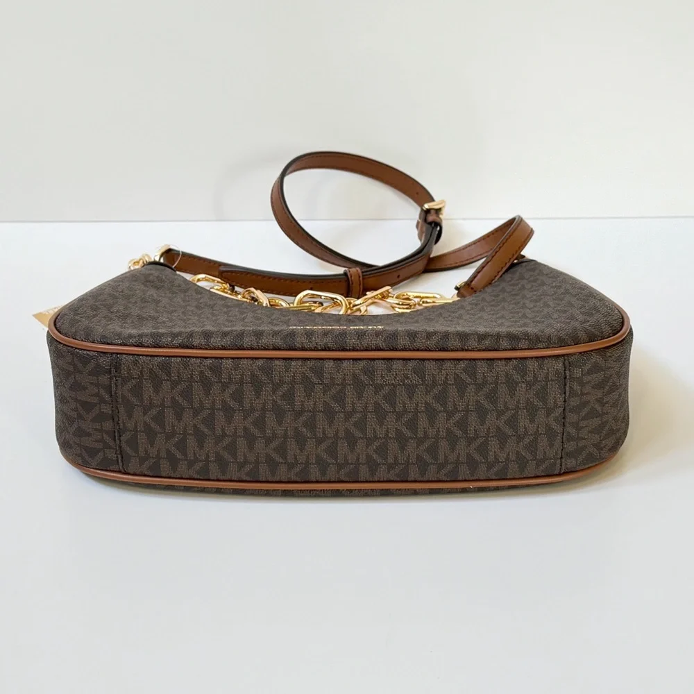 Michael Kors Cora Large Pouchette Shoulder Chain Crossbody Bag MK Brown_8